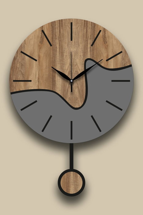 Wallity Reloj de Pared Decorativo Nogal y Gris